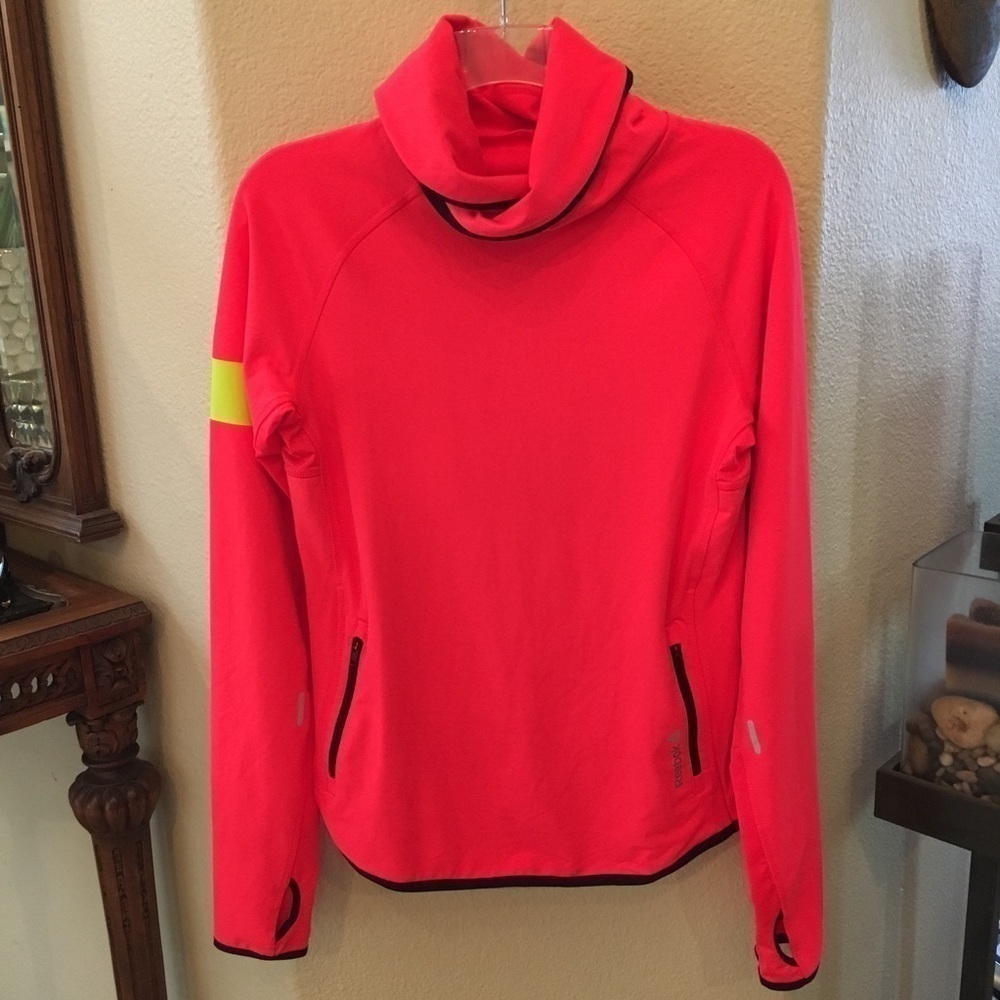REEBOK Women Bright Orange High Neck Long Sleeve Pullover Top Size Small